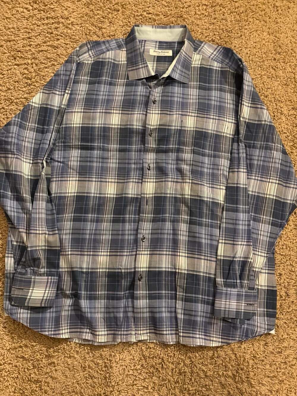Tommy Bahama Pima Cotton Plaid Button Down Shirt XXL Blue
